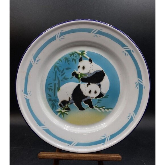 Bumper Harvest Panda Bamboo 9 1/4” Enamelware 602P- 01 Plate - Picture 2 of 6